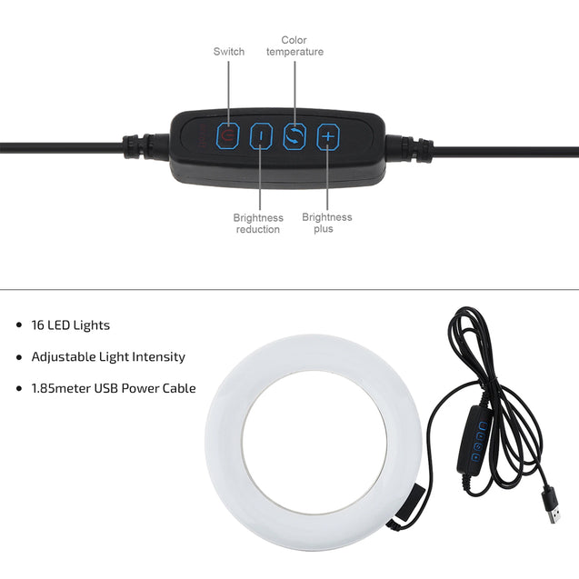 ptron Mount Dsx3 Desktop Mobile Phone Tabletop Stand with 16 Cm Selfie Ring Light, 3 Light Modes, 3 Mobile Clips, 360° Rotating Clips, 42-52 Centimeter Height & 1.85M USB Power Cable (Black)