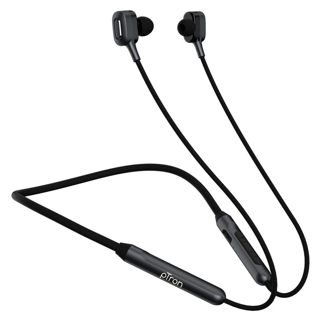 pTron Tangent Duo with 15Hrs Playback, Bluetooth 5.0 Wireless Headphones with Deep Bass, Hi-Fi Stereo Sound, IPX4 Water Resistance, Snug-fit, Voice Assistance, HD Mic & Music & Call Controls (Black)