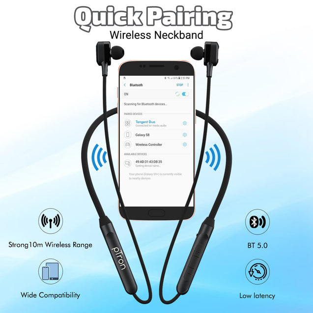 pTron Tangent Duo with 15Hrs Playback, Bluetooth 5.0 Wireless Headphones with Deep Bass, Hi-Fi Stereo Sound, IPX4 Water Resistance, Snug-fit, Voice Assistance, HD Mic & Music & Call Controls (Black)