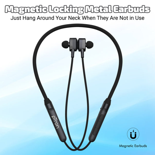 pTron Tangent Duo with 15Hrs Playback, Bluetooth 5.0 Wireless Headphones with Deep Bass, Hi-Fi Stereo Sound, IPX4 Water Resistance, Snug-fit, Voice Assistance, HD Mic & Music & Call Controls (Black)