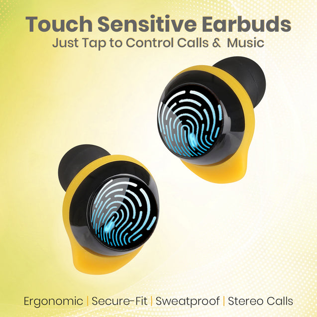 pTron Bassbuds Evo Bluetooth Truly Wireless in Ear Earbuds with mic (Black & Yellow)