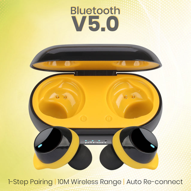 pTron Bassbuds Evo Bluetooth Truly Wireless in Ear Earbuds with mic (Black & Yellow)