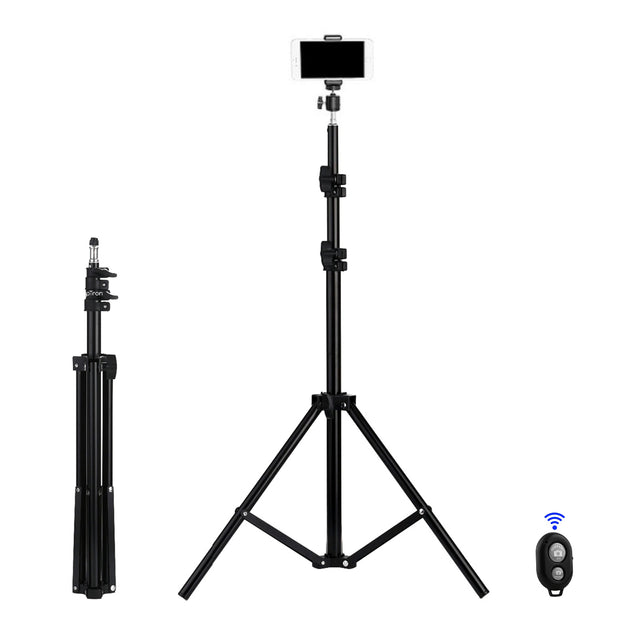 pTron Tabletop Glam Elite Portable 82" Long Stand, Adjustable Mobile Holder, 5Kg Load Capacity, Standard 1/4" Thread, Universal Aluminium Stand for Smartphones (Black)