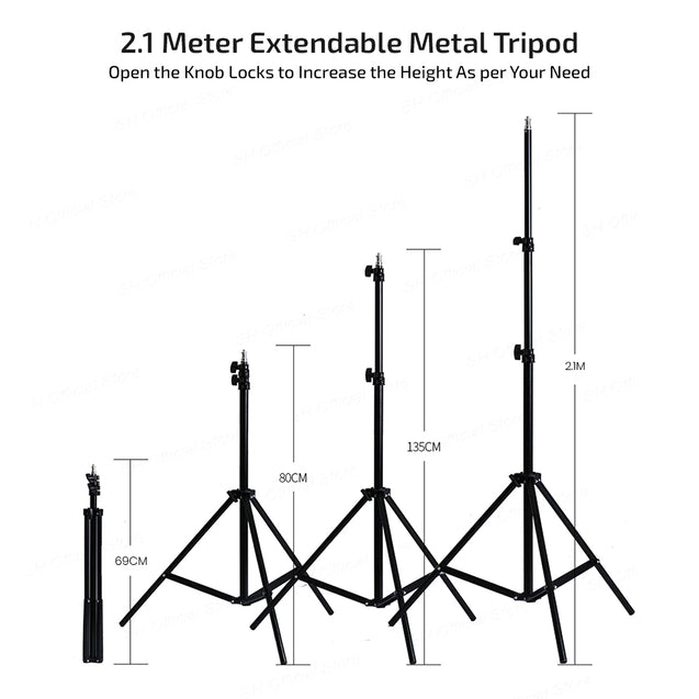 pTron Tabletop Glam Elite Portable 82" Long Stand, Adjustable Mobile Holder, 5Kg Load Capacity, Standard 1/4" Thread, Universal Aluminium Stand for Smartphones (Black)