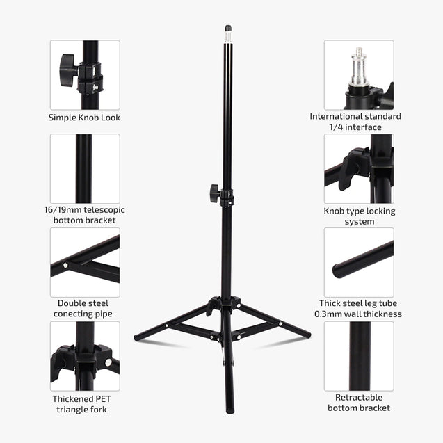 pTron Tabletop Glam Elite Portable 82" Long Stand, Adjustable Mobile Holder, 5Kg Load Capacity, Standard 1/4" Thread, Universal Aluminium Stand for Smartphones (Black)