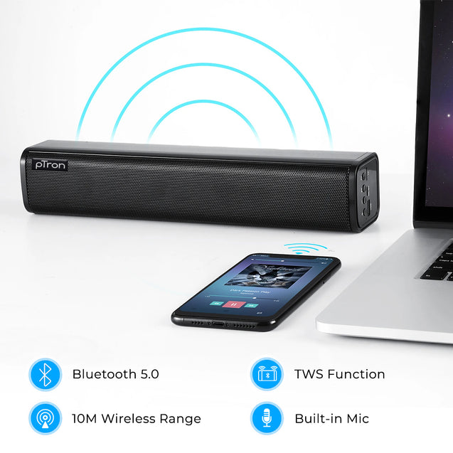 pTron Fusion Evo 10W BT Soundbar (Black)