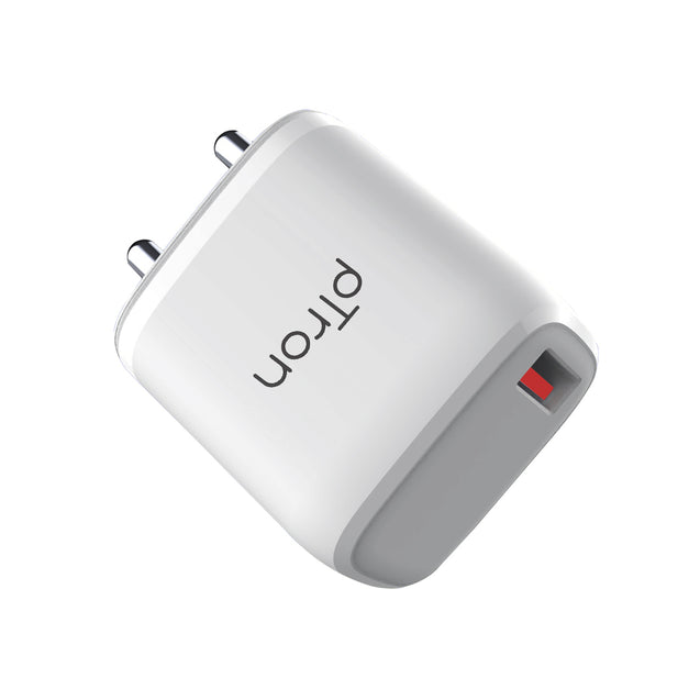 pTron Volta FC11 QC3.0 18W USB Smart Charger, Compatible with VOOC Dash & WARP, BIS Certified, Auto-detect Technology, Made in India Fast Charging Power Adaptor Without Cable (White)