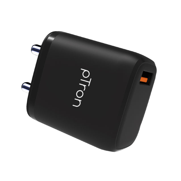 pTron Volta FC11 QC3.0 18W USB Smart Charger, Compatible with VOOC Dash & WARP, BIS Certified, Auto-detect Technology, Made in India Fast Charging Power Adaptor Without Cable (Black)