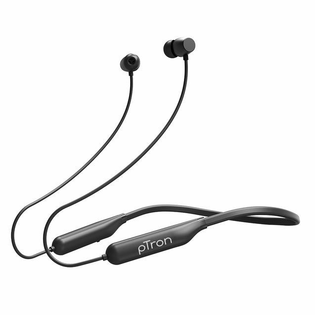 pTron InTunes Elite Bluetooth 5.0 Wireless Headphones with 14Hrs Playtime, Deep Bass, Snug-Fit Wireless Neckband, HD Mic, Passive Noise Cancellation, IPX4 Water Resistant & Voice Assistance (Black)