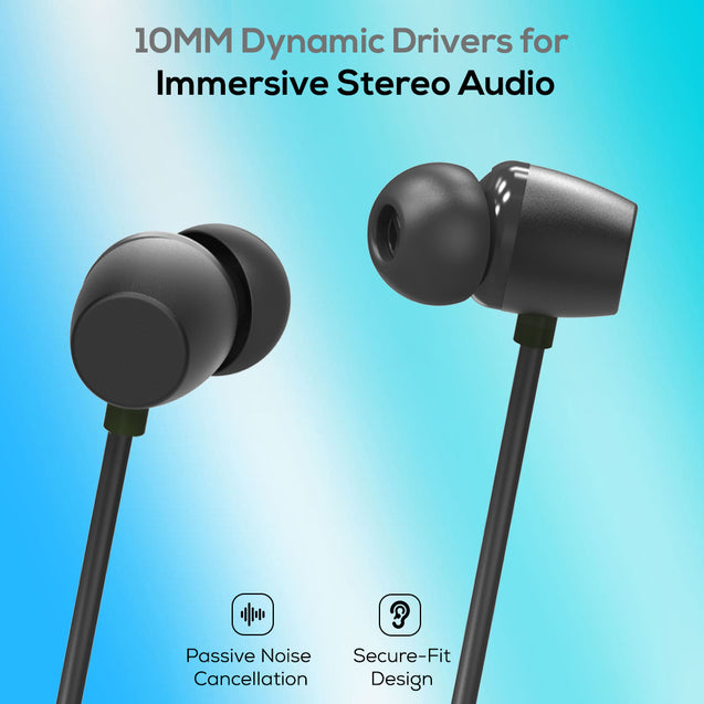 pTron InTunes Elite Bluetooth 5.0 Wireless Headphones with 14Hrs Playtime, Deep Bass, Snug-Fit Wireless Neckband, HD Mic, Passive Noise Cancellation, IPX4 Water Resistant & Voice Assistance (Black)