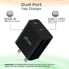 pTron Volta FC15 20W Dual Port USB & Type-C (PD) Fast Charger, BIS Certified Wall Adapter for iPhone 12/12 Pro/12 Mini/12 Pro Max/11/XS/XR/X/8/Plus, iPad Pro, Galaxy 10/9/8 (Cable Not Included, Black)