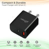 pTron Volta FC15 20W Dual Port USB & Type-C (PD) Fast Charger, BIS Certified Wall Adapter for iPhone 12/12 Pro/12 Mini/12 Pro Max/11/XS/XR/X/8/Plus, iPad Pro, Galaxy 10/9/8 (Cable Not Included, Black)