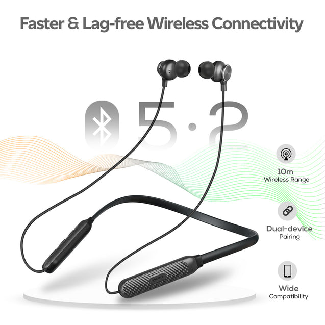 pTron Tangent Duo Bluetooth 5.2 Wireless in-Ear Earphones with Mic,Magnetic Earbuds (Black)