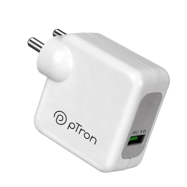 pTron Volta FC16 30W QC3.0 Smart USB Charger Compatible with OnePlus Nord CE/10Pro/N100/N10/9/9 Pro/8Pro/8/7T/7T, Made in India Fast Charging Adapter for All iOs/Type-C Devices (Adapter Only) White