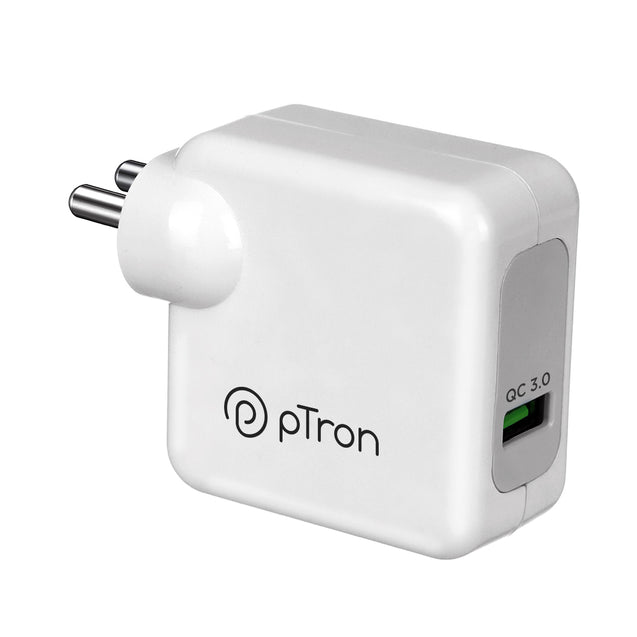 pTron Volta FC16 30W QC3.0 Smart USB Charger Compatible with OnePlus Nord CE/10Pro/N100/N10/9/9 Pro/8Pro/8/7T/7T, Made in India Fast Charging Adapter for All iOs/Type-C Devices (Adapter Only) White