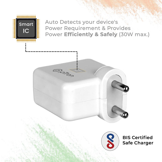 pTron Volta FC16 30W QC3.0 Smart USB Charger Compatible with OnePlus Nord CE/10Pro/N100/N10/9/9 Pro/8Pro/8/7T/7T, Made in India Fast Charging Adapter for All iOs/Type-C Devices (Adapter Only) White