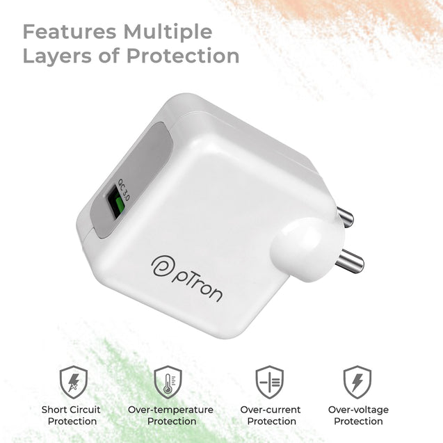 pTron Volta FC16 30W QC3.0 Smart USB Charger Compatible with OnePlus Nord CE/10Pro/N100/N10/9/9 Pro/8Pro/8/7T/7T, Made in India Fast Charging Adapter for All iOs/Type-C Devices (Adapter Only) White