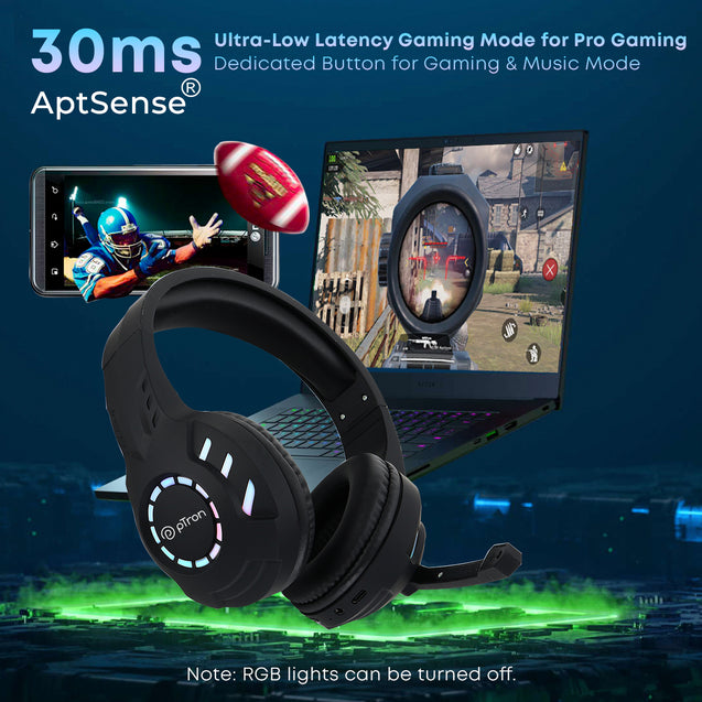 pTron Studio Pixel Over-Ear Gaming BT Headset (Black)