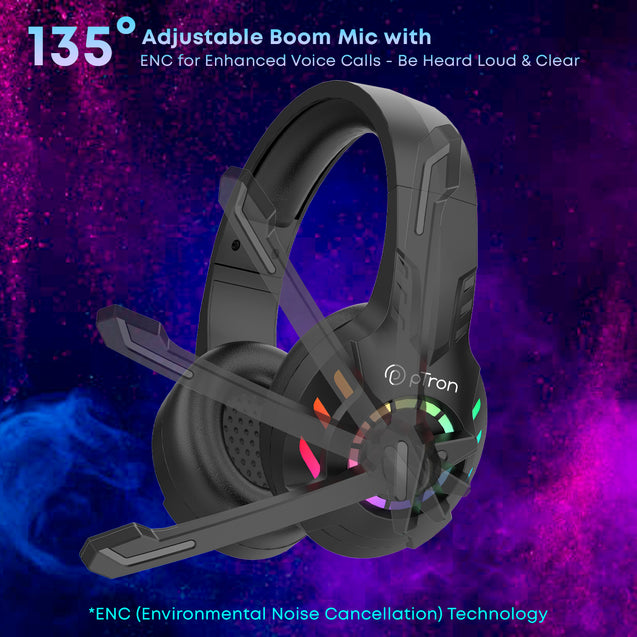 pTron Studio Pixel Over-Ear Gaming BT Headset (Black)