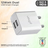 pTron Volta Dual Port 12W Smart USB Charger Adapter with 2.4A 1M Micro USB Cable, Multi-Layer Protection, Made in India, BIS Certified, Fast Charging Adaptor for All iOS & Android Devices (White)