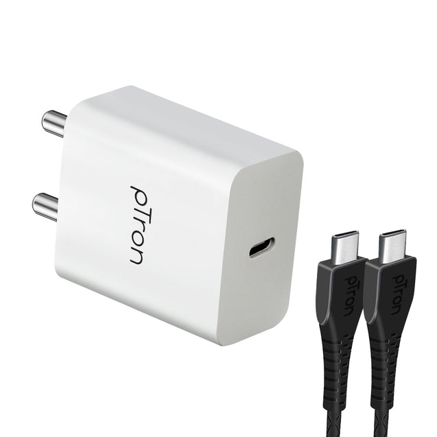 pTron Volta FC14 20W Fast PD/Type-C Charger Adapter with Type-C 1m Cable, Fast Charging for iPhone 12/12 Pro/12 Mini/12 Pro Max/11/XS/XR/X/8/Plus, iPad Pro/Air/Mini, Galaxy 10/9/8 (Charger Only, White)
