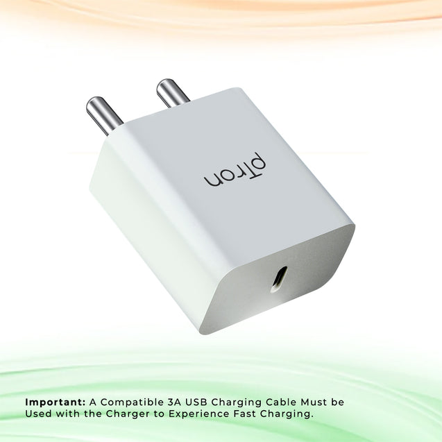 pTron Volta FC14 20W Fast PD/Type-C Charger Adapter with Type-C 1m Cable, Fast Charging for iPhone 12/12 Pro/12 Mini/12 Pro Max/11/XS/XR/X/8/Plus, iPad Pro/Air/Mini, Galaxy 10/9/8 (Charger Only, White)