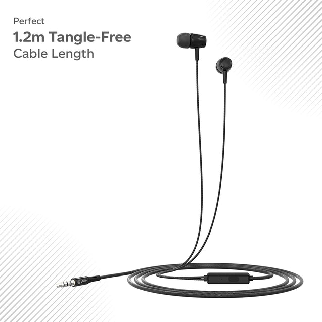 pTron Pride Indie in-Ear Wired Earphones with Mic, Stereo Sound, 10mm Drivers, Snug-fit Design, Passive Noise Cancellation, in-line Controls, Universal 3.5mm Aux & 1.2m Tange-Free Cable (Black)