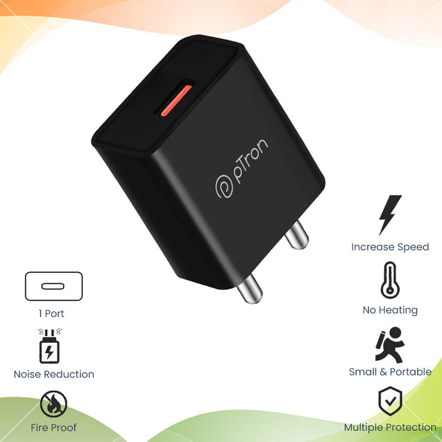 pTron Volta 12W Single Port USB Fast Charger, BIS Certified, Made in India Wall Charger Adapter, Universal Compatibility (Cable Not Included, Black)