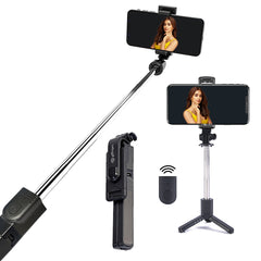 pTron Glam Extendable Selfie Stick with Bluetooth Remote & Tripod Stand, 75cm Extended Length, for 6.5 to 9.5cm Width Phones, Lightweight & Potable, Rotatable & Adjustable Bracket (Black)