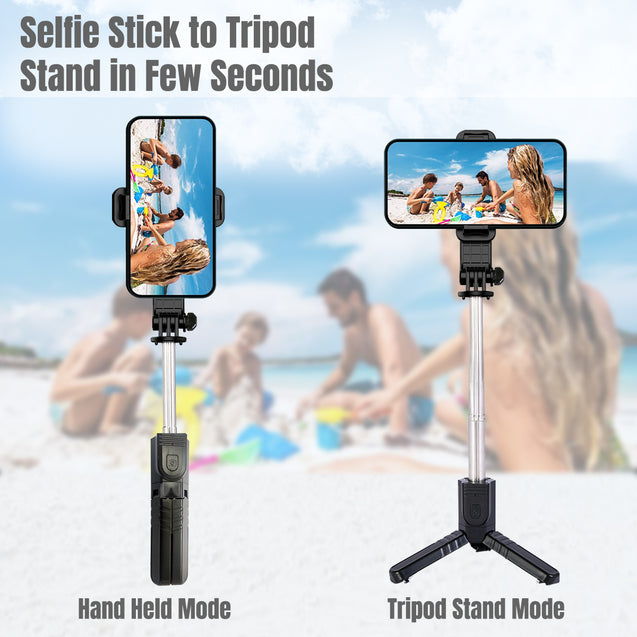 pTron Glam Extendable Selfie Stick with Bluetooth Remote & Tripod Stand, 75cm Extended Length, for 6.5 to 9.5cm Width Phones, Lightweight & Potable, Rotatable & Adjustable Bracket (Black)