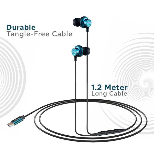 pTron Pride Marvel in-Ear Wired Earphones with Mic, Type-C Audio Connector, Immersive Stereo Sound with Deep Bass, 14mm Large Dynamic Drivers & 1.2M Nylon Braided Cable (Blue & Black)