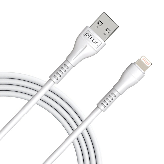 pTron Solero i241 1meter 2.4A Lighting to USB Fast Charging Data & Sync USB Cable Compatible for iPhone/iPad, Made in India Durable & Tangle-Free Charging Cable (White)