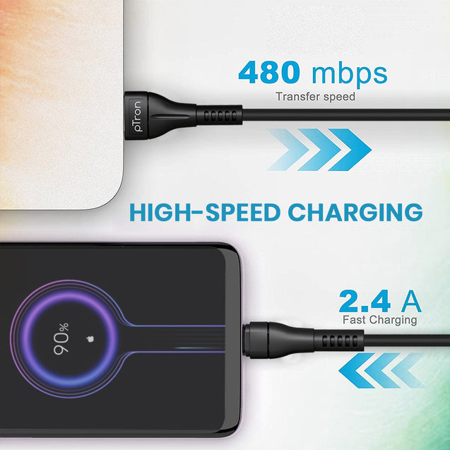 pTron Solero i241 1meter 2.4A Lighting to USB Fast Charging Data & Sync USB Cable Compatible for iPhone/iPad, Made in India Durable & Tangle-Free Charging Cable (Black)
