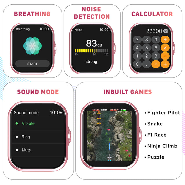 pTron Force X12N Bluetooth Calling Smartwatch, 1.85" Full Touch Display, Heart Rate Check, SpO2, Watch Faces, Voice Assistance, Inbuilt Games, 5 Days Battery & IP68 Waterproof (Pink)