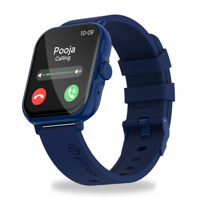 pTron Force X12N Bluetooth Calling Smartwatch, 1.85" Full Touch Display, Heart Rate Check, SpO2, Watch Faces, Voice Assistance, Inbuilt Games, 5 Days Battery & IP68 Waterproof (Blue)