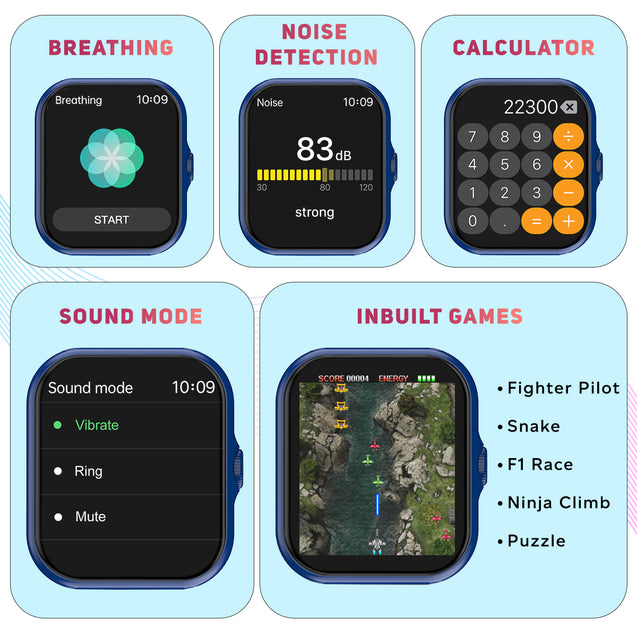 pTron Force X12N Bluetooth Calling Smartwatch, 1.85" Full Touch Display, Heart Rate Check, SpO2, Watch Faces, Voice Assistance, Inbuilt Games, 5 Days Battery & IP68 Waterproof (Blue)