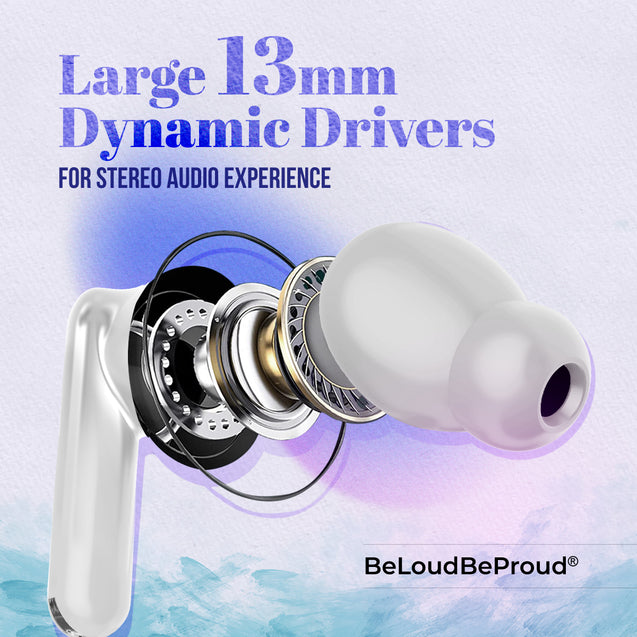 pTron Bassbuds Air In-Ear TWS Earbuds with 13mm Driver for Immersive Sound, 32Hrs Playtime, Clear Calls, Bluetooth V5.1, Touch Control, TypeC Fast Charging, Voice Assist & IPX4 Water Resistant (White)