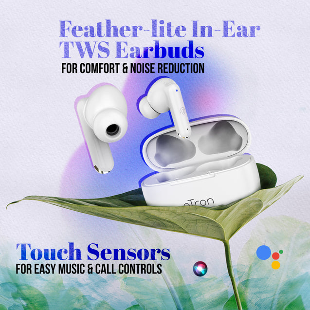 pTron Bassbuds Air In-Ear TWS Earbuds with 13mm Driver for Immersive Sound, 32Hrs Playtime, Clear Calls, Bluetooth V5.1, Touch Control, TypeC Fast Charging, Voice Assist & IPX4 Water Resistant (White)