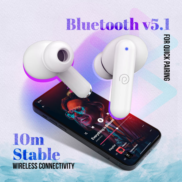 pTron Bassbuds Air In-Ear TWS Earbuds with 13mm Driver for Immersive Sound, 32Hrs Playtime, Clear Calls, Bluetooth V5.1, Touch Control, TypeC Fast Charging, Voice Assist & IPX4 Water Resistant (White)