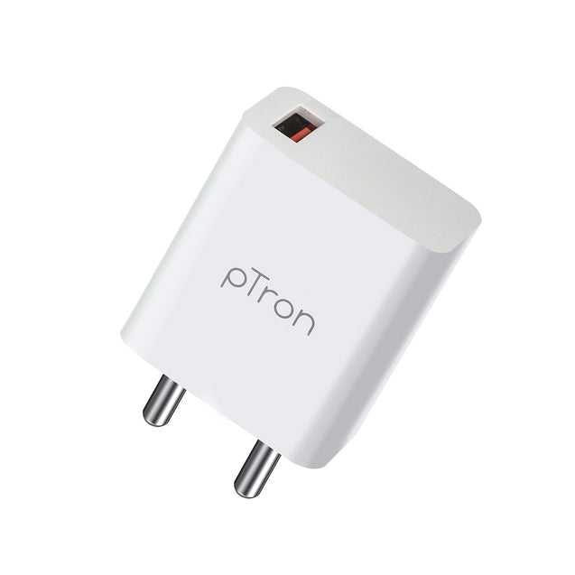 pTron Volta FC12 20W QC3.0 Smart USB Charger with 1m iOS USB Cable, Made in India, Auto-detect Technology, Multi-Layer Protection Travel Adapter, Fast Charging Power Adaptor for iOS Devices (White)
