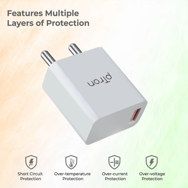 pTron Volta FC12 20W QC3.0 Smart USB Charger with 1m iOS USB Cable, Made in India, Auto-detect Technology, Multi-Layer Protection Travel Adapter, Fast Charging Power Adaptor for iOS Devices (White)