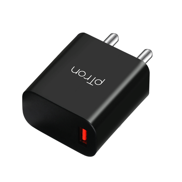 pTron Volta FC12 20W QC3.0 Smart USB Charger with 1m iOS USB Cable, Made in India, Auto-detect Technology, Multi-Layer Protection Travel Adapter, Fast Charging Power Adaptor for iOS Devices (Black)