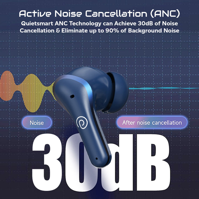 pTron Zenbuds Pro1 Max ANC Earbuds, 30dB Active Noise Cancellation, 80Hrs Playtime, Quad Mic ENC Calls, Deep Bass Drivers, BT5.3 In-Ear Wireless Headphones & Type-C Fast Charging (Blue)