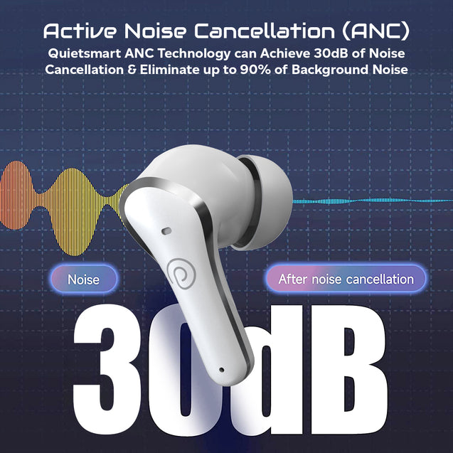 pTron Zenbuds Pro1 Max ANC Earbuds with 30dB Active Noise Cancellation, 80Hrs Playtime, Quad Mic ENC Calls, 13mm Deep Bass Drivers, Bluetooth 5.3 Wireless Headphones, Type-C Fast Charging &amp; IPX5 Water Resistant (White)