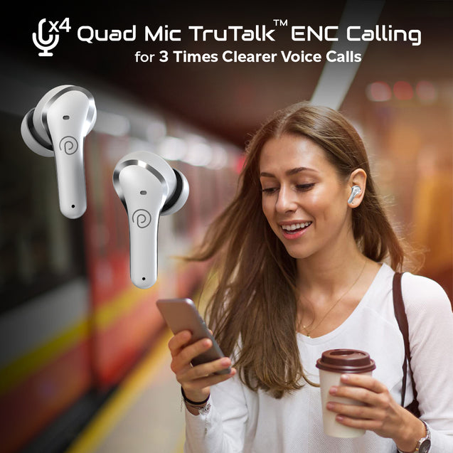 pTron Zenbuds Pro1 Max ANC Earbuds with 30dB Active Noise Cancellation, 80Hrs Playtime, Quad Mic ENC Calls, 13mm Deep Bass Drivers, Bluetooth 5.3 Wireless Headphones, Type-C Fast Charging &amp; IPX5 Water Resistant (White)