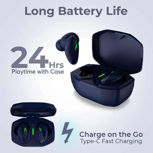 pTron Bassbuds B21 Truly Wireless TWS Earbuds with mic, Immersive Sound, Stereo Calls, 24Hrs Playtime, Lightweight BT5.2 Wireless Headphones, Touch Control, Voice Assist & IPX4 Water Resistant (Blue)