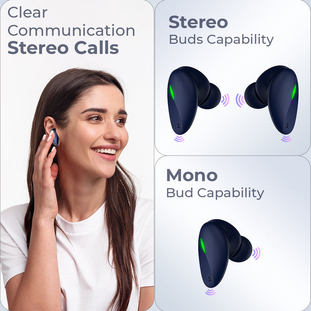 pTron Bassbuds B21 Truly Wireless TWS Earbuds with mic, Immersive Sound, Stereo Calls, 24Hrs Playtime, Lightweight BT5.2 Wireless Headphones, Touch Control, Voice Assist & IPX4 Water Resistant (Blue)