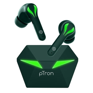 pTron Bassbuds Jade Truly Wireless Earbuds, 40ms Gaming Low Latency TWS, Stereo Calls, 40Hrs Playtime, Punchy Bass, in-Ear Bluetooth Headphones, Fast Type-C Charging & IPX4 Waterproof (Green)