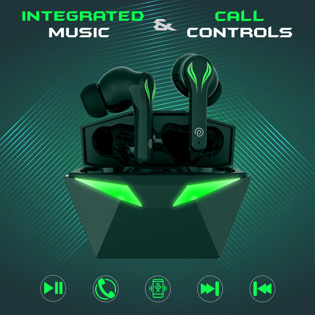 pTron Bassbuds Jade Truly Wireless Earbuds, 40ms Gaming Low Latency TWS, Stereo Calls, 40Hrs Playtime, Punchy Bass, in-Ear Bluetooth Headphones, Fast Type-C Charging & IPX4 Waterproof (Green)