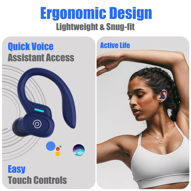 pTron Bassbuds Sports V3 Wireless in-Ear TWS Earbuds with Mic, TruTalk AI-ENC Stereo Calls, Game/Music Modes, 36Hrs Playtime, BT5., Type-C Fast Charging & IPX5 Water Resistant (Blue)